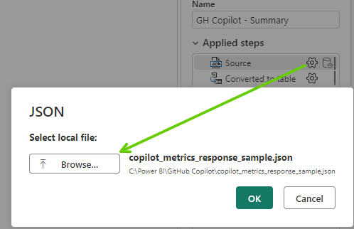 Image of a data source selector in Power Query Editor.
